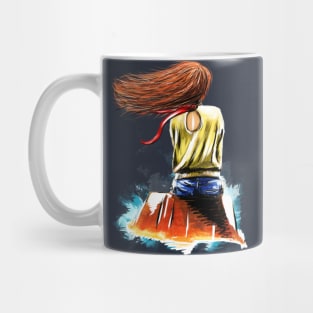 Lonely girl on the bridge by the river Mug